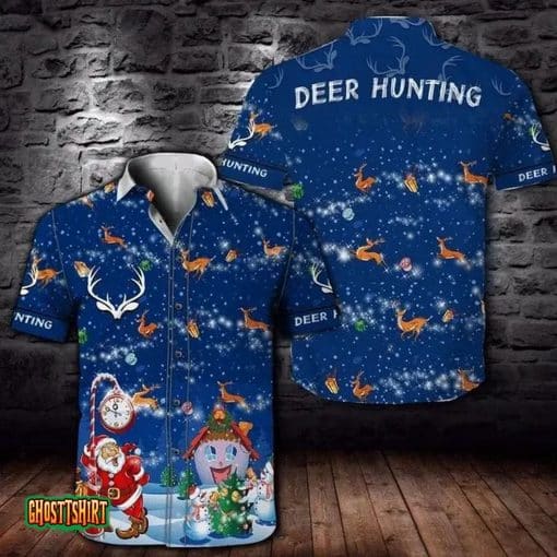 Christmas Deer Hunting Reindeer Santa Claus Snowman Aloha Hawaiian Shirt