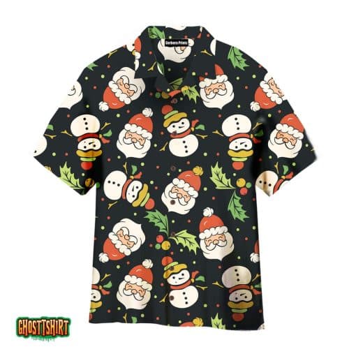 Christmas Happy Night With Santa Snowman Pattern Black And White Aloha Hawaiian Shirt
