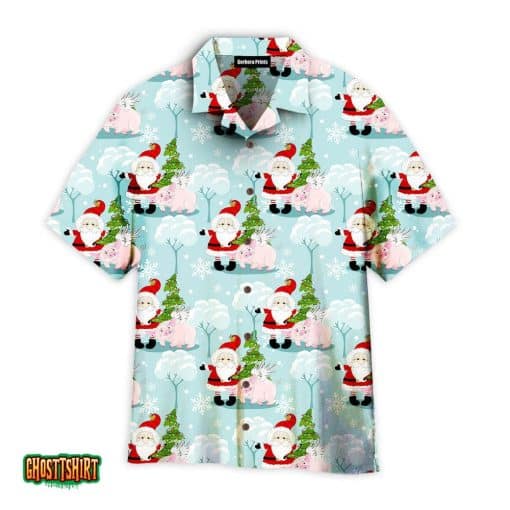 Christmas Pigmas And Little Santa Pattern Blue And White Aloha Hawaiian Shirt