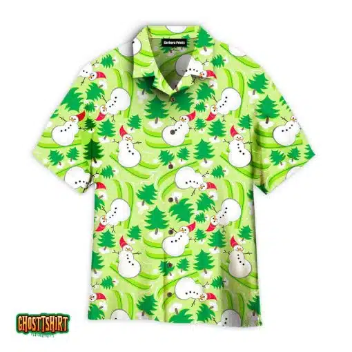 Christmas Snowman Dancing In Green Pattern Aloha Hawaiian Shirt