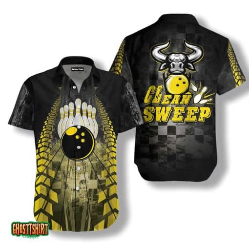 Clean Sweep Bowling Bull Black Aloha Hawaiian Shirt