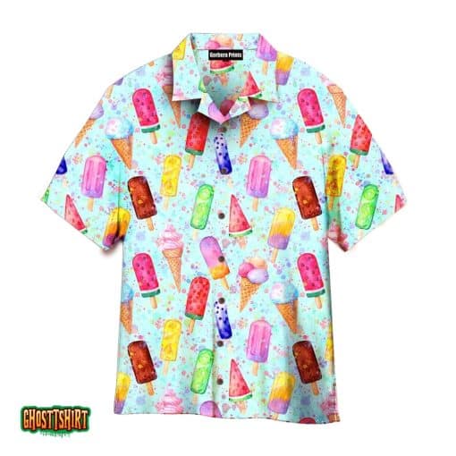 Color Ice Cream Cone Pattern Blue And Colorful Aloha Hawaiian Shirt