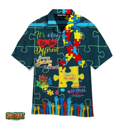 Colorful Autism Awareness Puzzles Blue Aloha Hawaiian Shirt