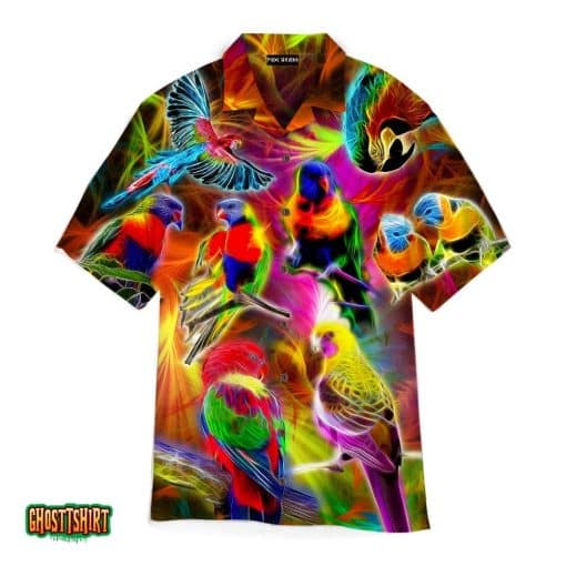 Colorful Parrots Neon Aloha Hawaiian Shirt