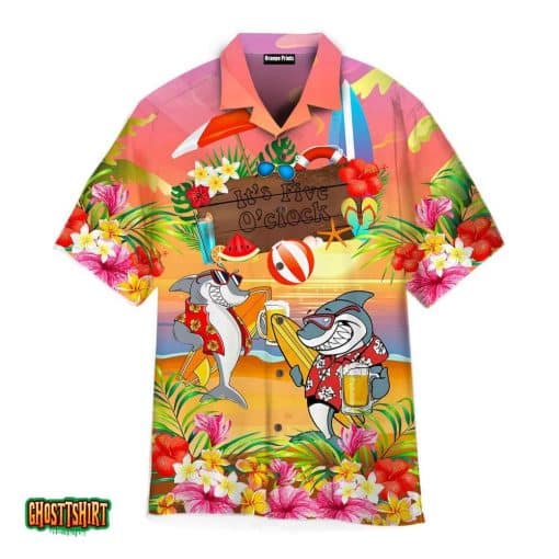 Cool Shark Drinking Beer It’s 5 O’clock Somewhere Aloha Hawaiian Shirt