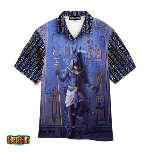 Cosmos Horus Pharaon Anubis Face Blue Aloha Hawaiian Shirt