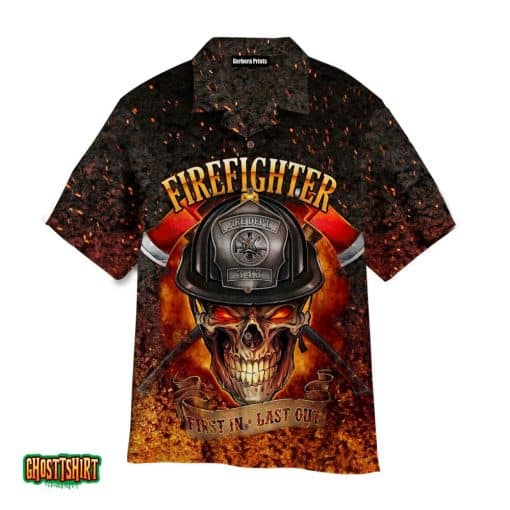 Crazy Skull Firefighter Skullcap Orange And Black Aloha Hawaiian Shirt