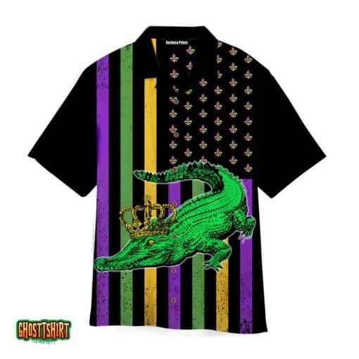 Crocodile And Crown Mardi Gras Pattern Aloha Hawaiian Shirt
