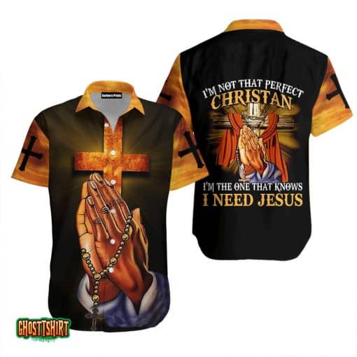 Cross Hand Praying Hand I’m Not That Perfect Christian Black And Yellow Aloha Hawaiian Shirt