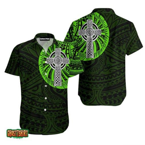 Cross Irish Tattoo Polynesian Pattern Green Aloha Hawaiian Shirt