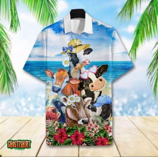 Cute Cows Heart Flower Aloha Hawaiian Shirt