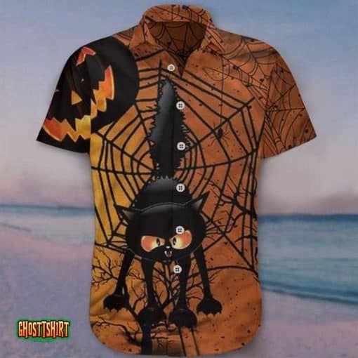 Cute Halloween Black Cat Aloha Hawaiian Shirt