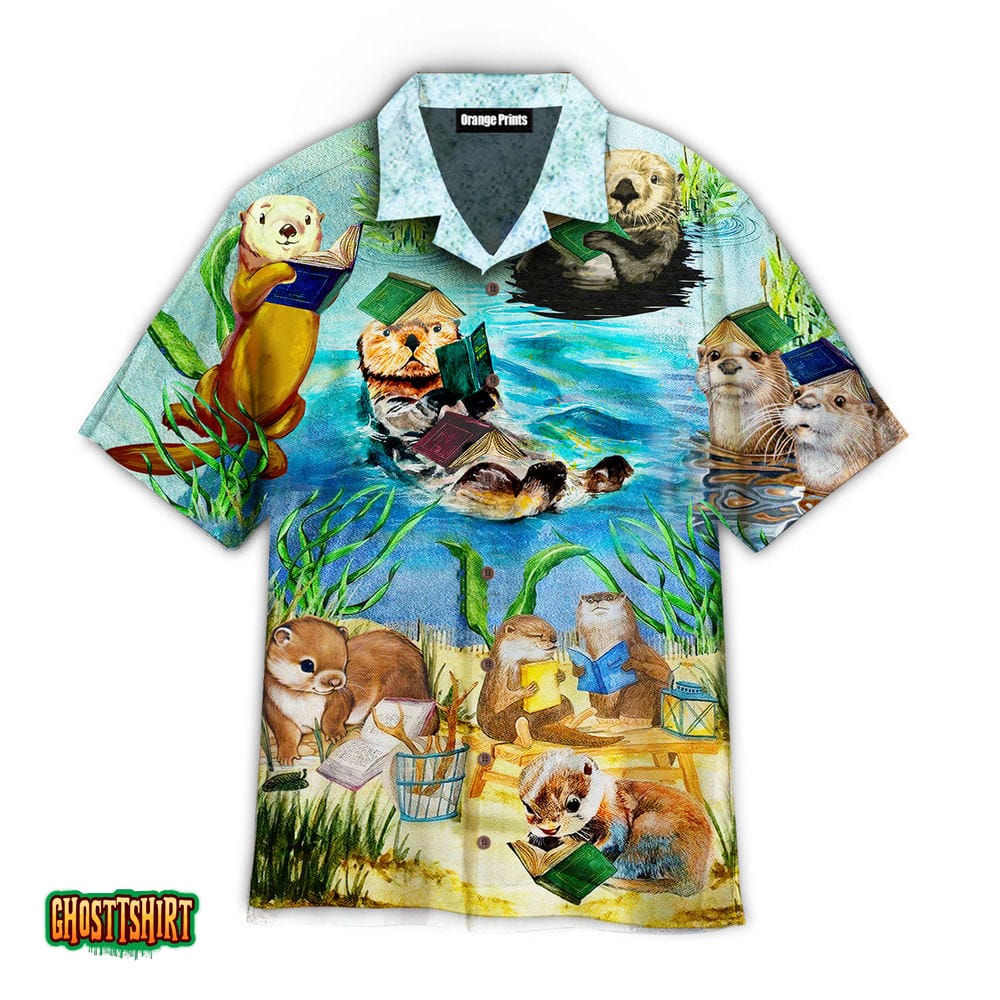 Cute Otter Reading Book Aloha Hawaiian Shirt