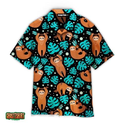 Cute Sloth On Tropical Forest Pattern Blue Theme Pattern Aloha Hawaiian Shirt