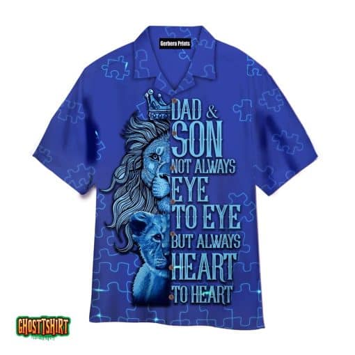 Dad And Son Lion Blue Autism Aloha Hawaiian Shirt