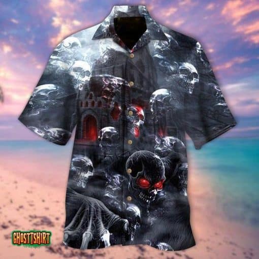 Dark Castle Skull Halloween Aloha Hawaiian Shirt
