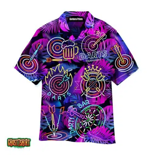 Darts I’m Sexy And I Throw It Neon Tropical Palm Leaves Pattern Purple Aloha Hawaiian Shirt