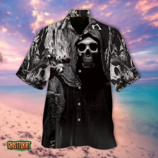 Death Coming Skull Pattern Black And White Aloha Hawaiian Shirt