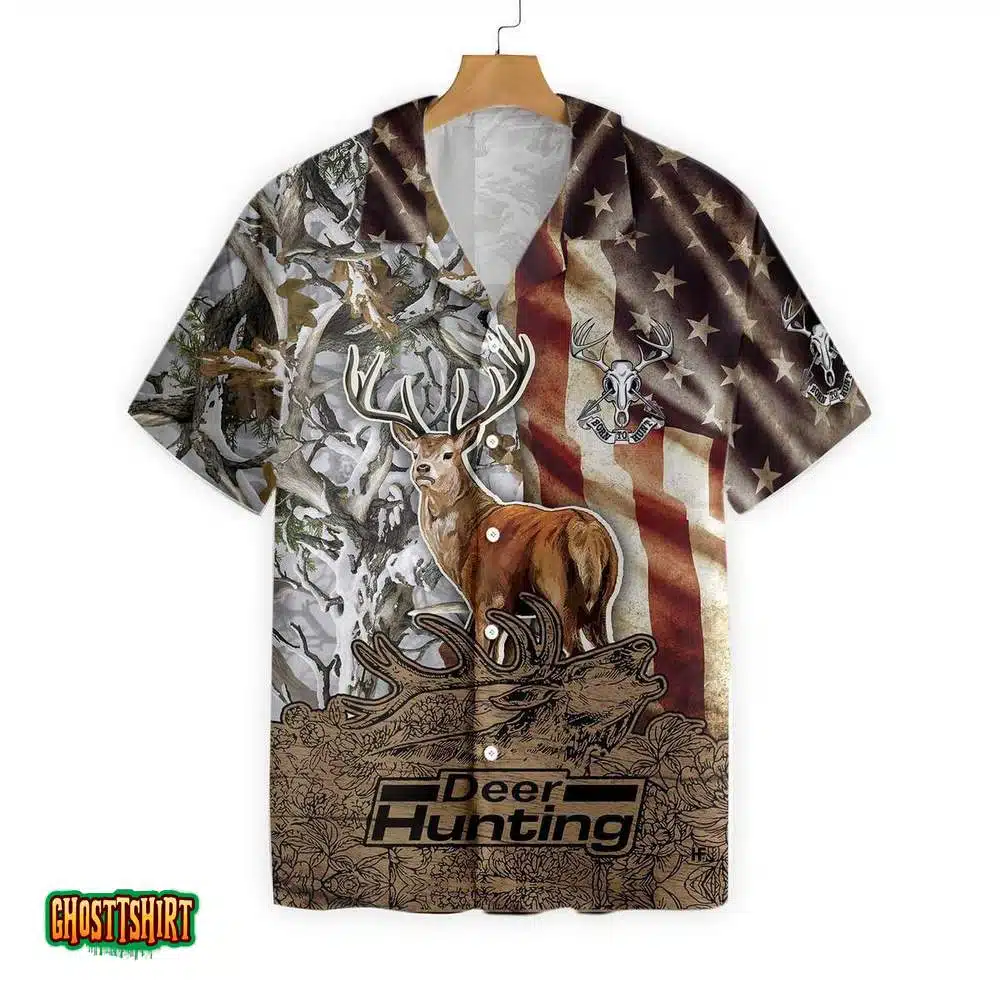 Deer Vintage Flag Bow Hunting Unisex Brown Aloha Hawaiian Shirt