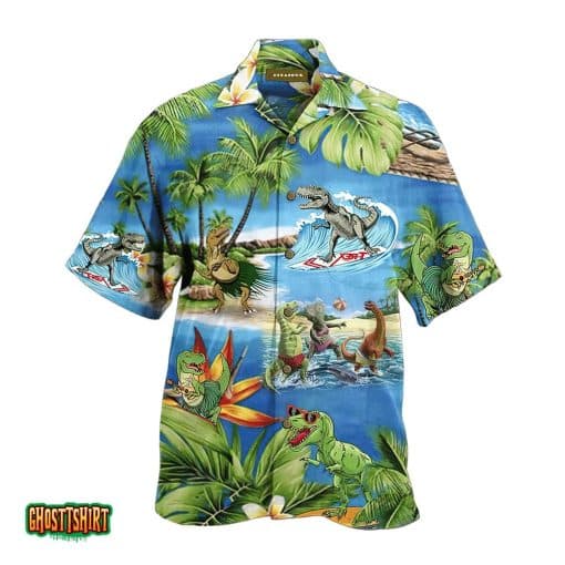 Dinosaur Coconut Tree Tropical Aloha Hawaiian Shirt