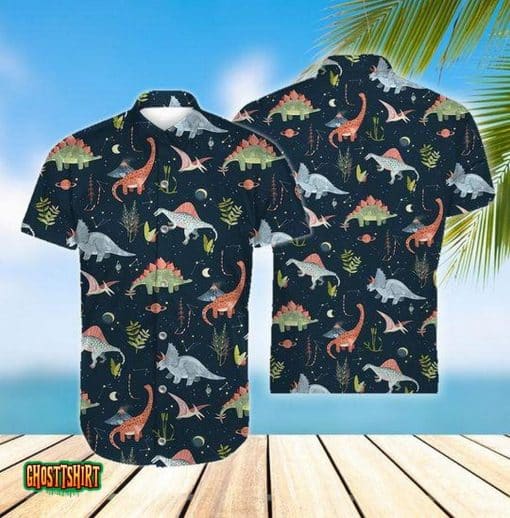 Dinosaur Cosmic Night Aloha Hawaiian Shirt