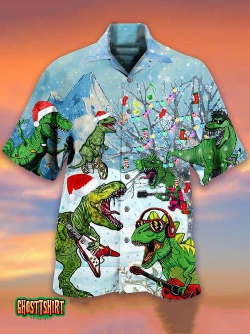 Dinosaur Snow White Tropical Aloha Hawaiian Shirt