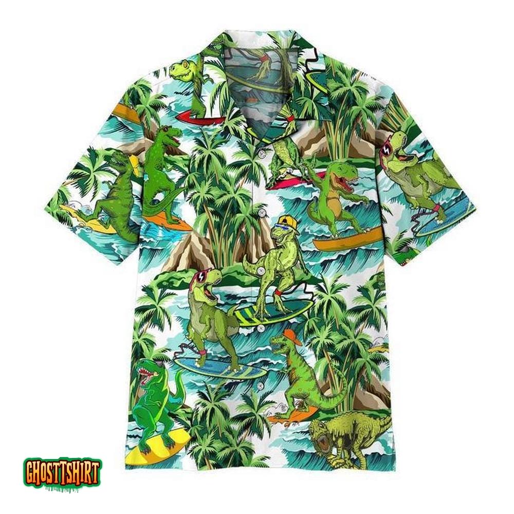 Dinosaur Surfing Aloha Hawaiian Shirt