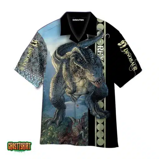 Dinosaur T-rex Black And Blue Aloha Hawaiian Shirt