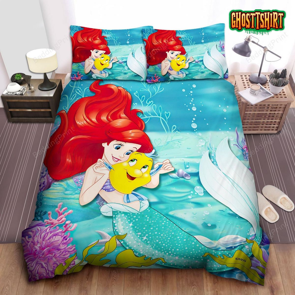 Disney Princess With Her Friend Flounder Bed Sheet Cover Bedding Set
