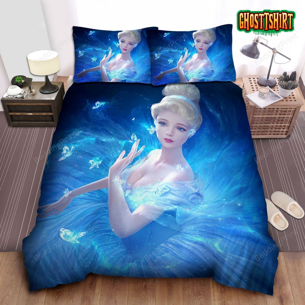 Disney Princess Cinderella And Butterflies In 3D Art Bed Sheet Duvet ...