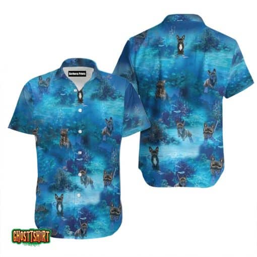 Diving French Bulldog Blue Aloha Hawaiian Shirt