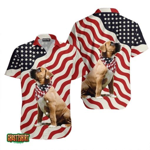 Dog American Flag Red And White Aloha Hawaiian Shirt