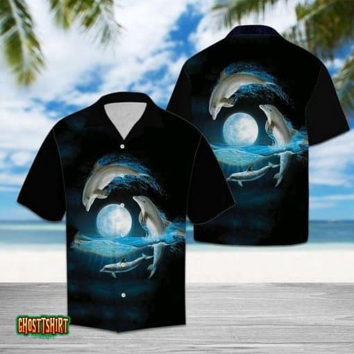 Dolphin Black Moon Aloha Hawaiian Shirt