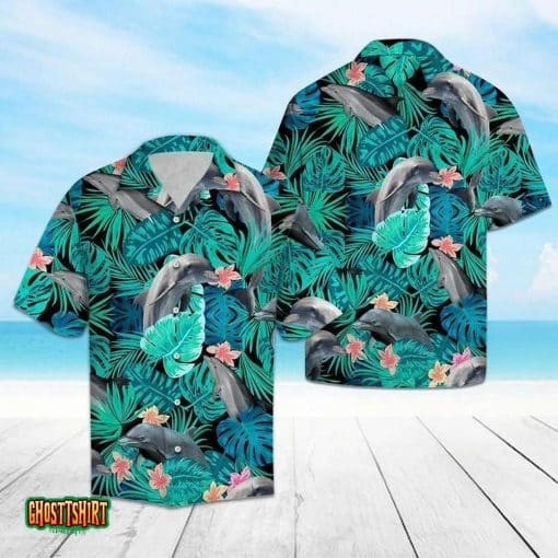 Dolphin Blue Leaf Aloha Hawaiian Shirt
