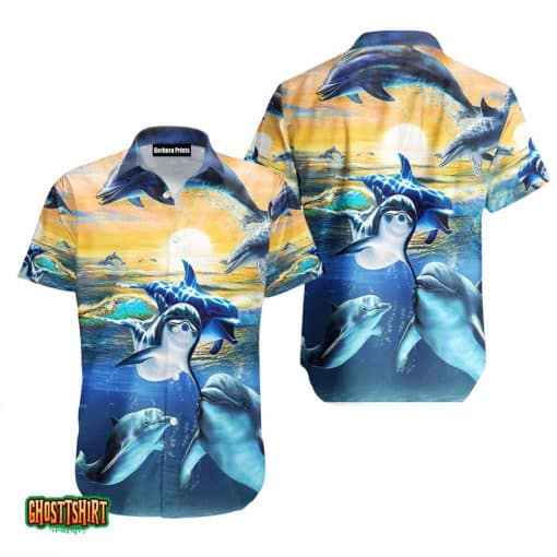 Dolphin Deep Sea Blue Aloha Hawaiian Shirt