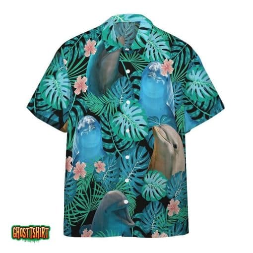 Dolphins And Flowers Blue Aloha Hawaiian Shirt