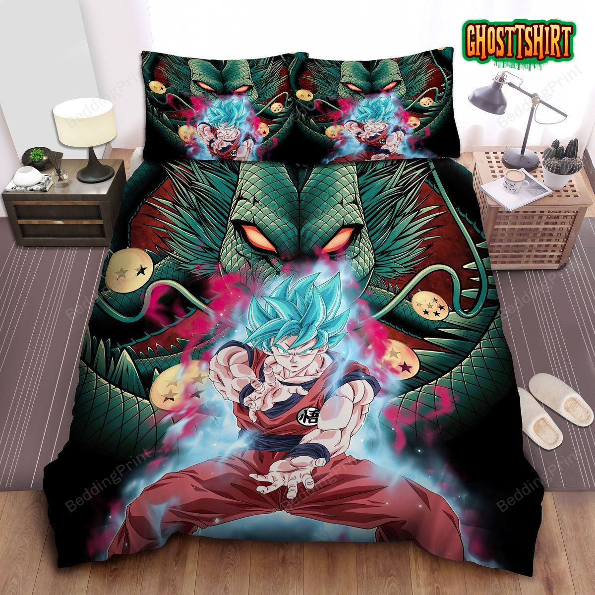 Dragon Ball Goku Super Saiyan Blue And The Divine Dragon Background Bed ...