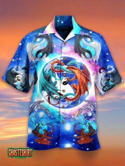 Dragon Tropical Blue Aloha Hawaiian Shirt