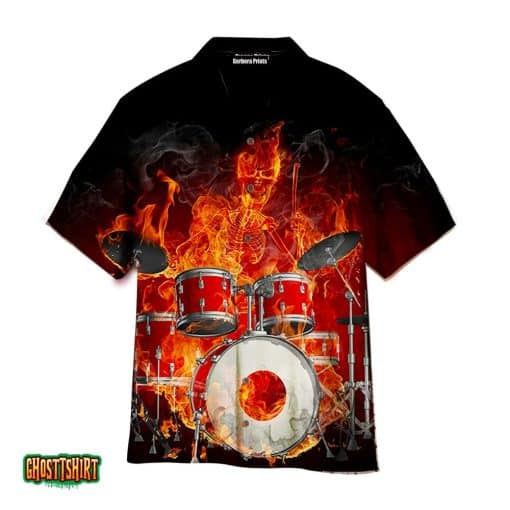 Drum And Fire Black And Red Aloha Hawaiian Shirt