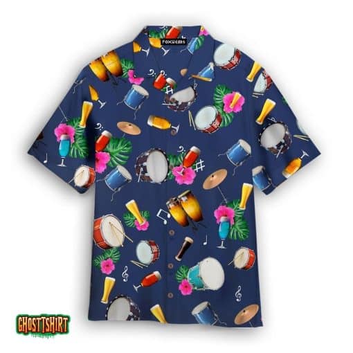 Drum And Wine Blue Gerbera Aloha Hawaiian Shirt