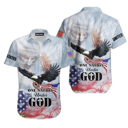Eagle Patriot One Nation Under God Christian Jesus Aloha Hawaiian Shirt