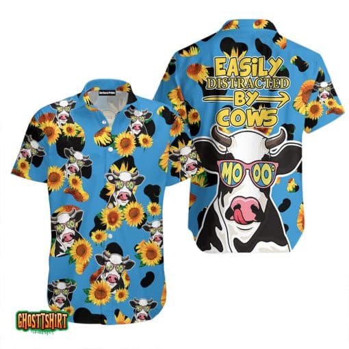 Easily Distracted By Cows And Sunflowers Aloha Hawaiian Shirt