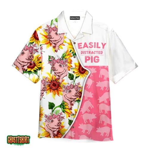 Easily Distracted By Pigs White And Pink Aloha Hawaiian Shirt