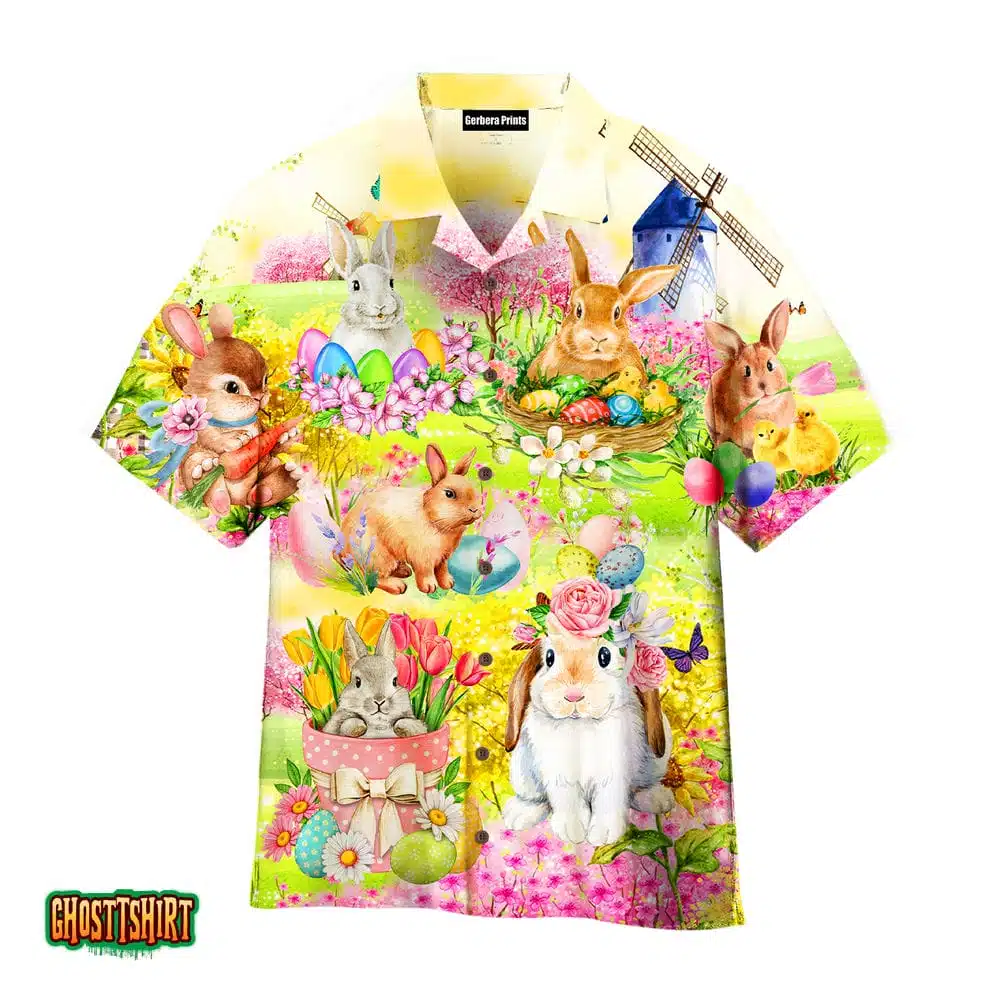 Easter Rabbit Chilling In The Flower Landscape Aloha Hawaiian Shirt