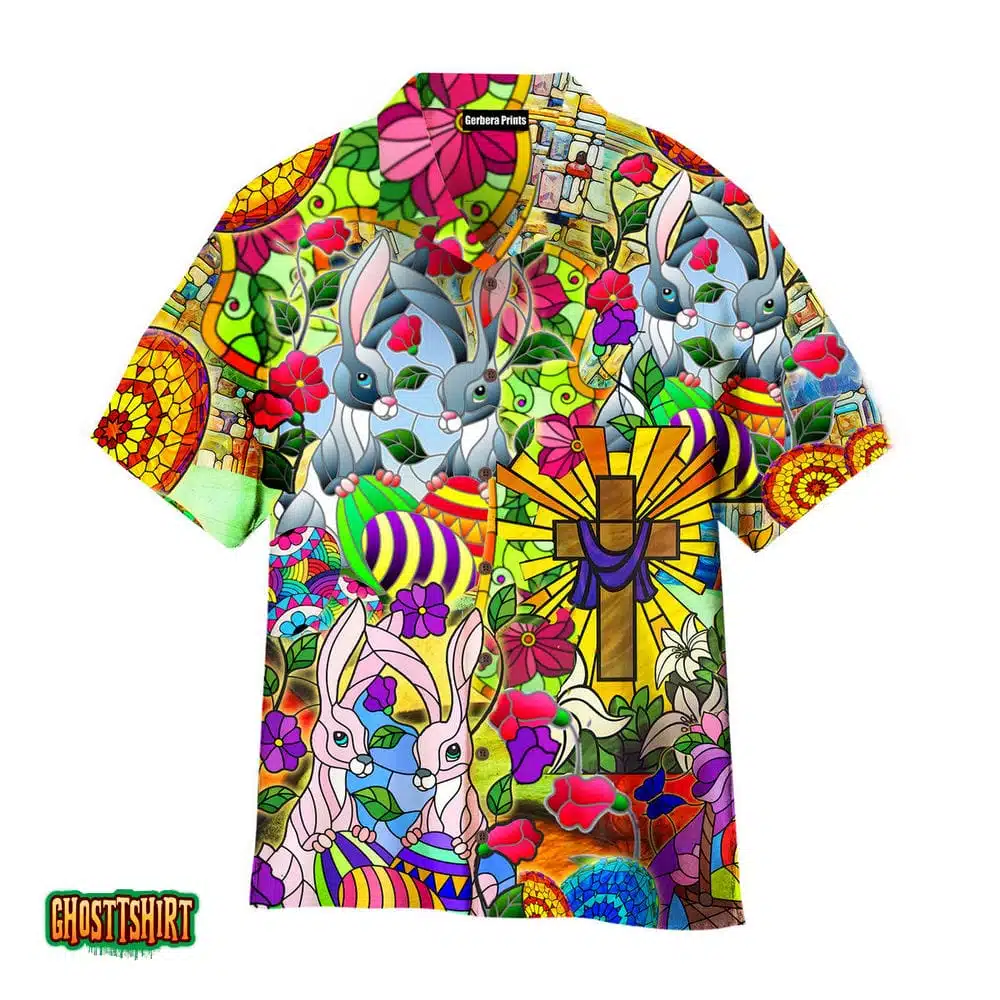 Easter Rabbit Happy Stained Colorful Glass Aloha Hawaiian Shirt