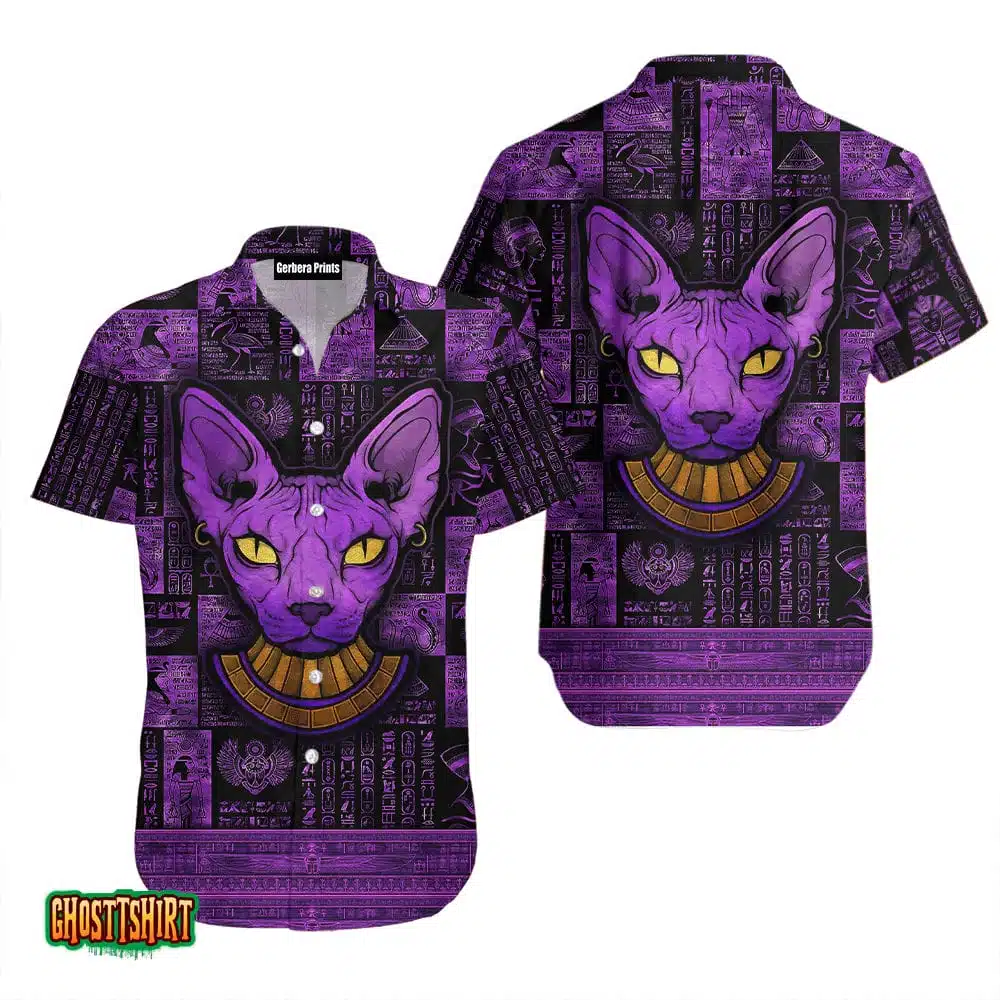 Egyptian Sphynx Cat Purple Aloha Hawaiian Shirt