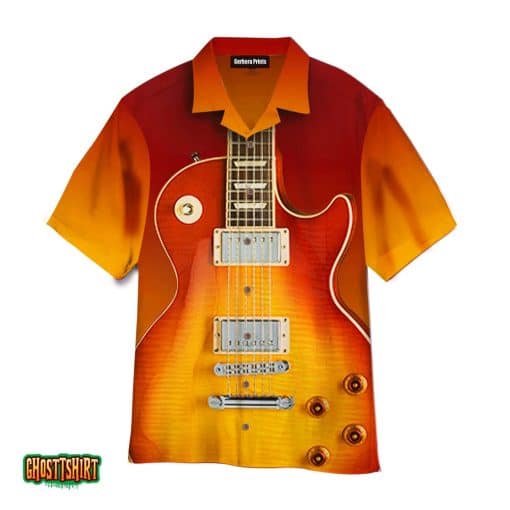 Electric Guitar Orange And Yellow Aloha Hawaiian Shirt