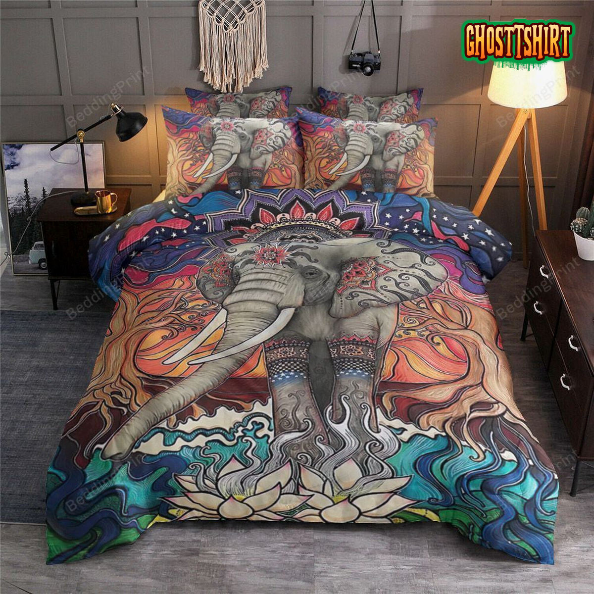 Elephant Flower Pattern Bed Sheets Duvet Cover Bedding Set