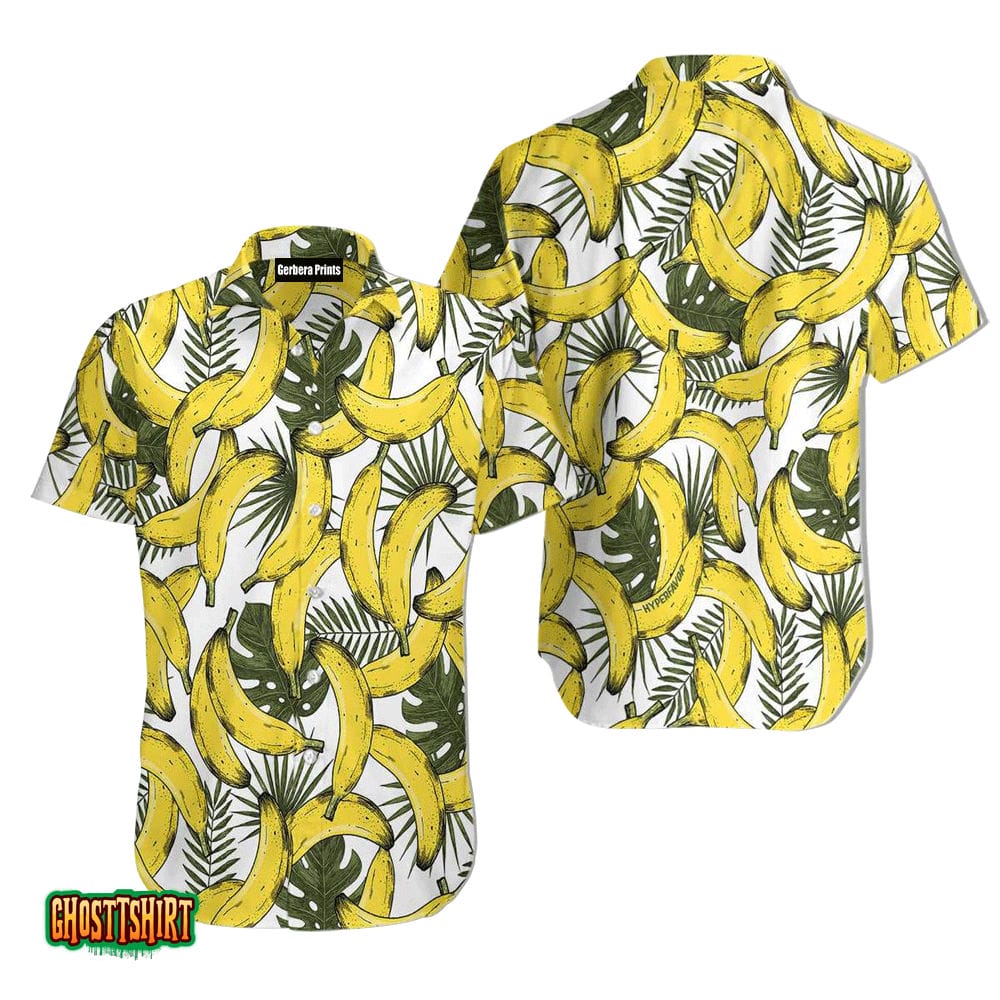 Exotic Summer Banana And Palm Leaves Aloha Hawaiian Shirt