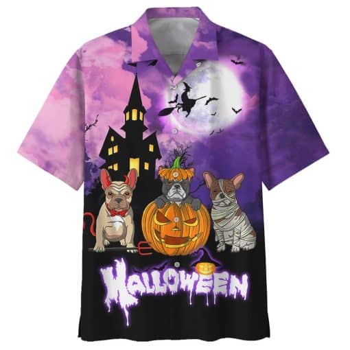 Famille Pugs Dogs Pumpkin Halloween Aloha Hawaiian Shirt